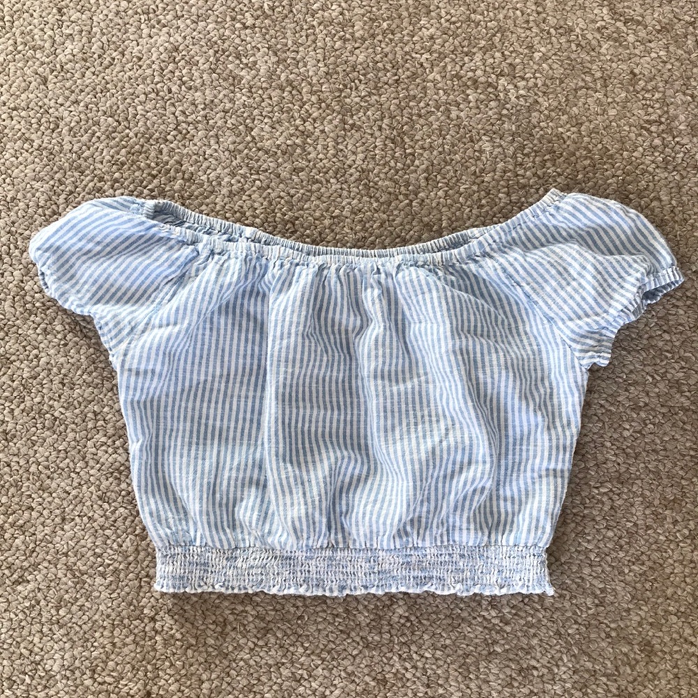 Blue and white off-shoulder crop